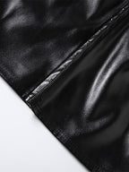 Faux Leather Crop Top For Women - Black Sexy Cutout Mock Neck Short Sleeve Top - Summer Rave Clubwear 2026