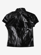 Faux Leather Crop Top For Women - Black Sexy Cutout Mock Neck Short Sleeve Top - Summer Rave Clubwear 2026