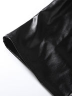 Faux Leather Crop Top For Women - Black Sexy Cutout Mock Neck Short Sleeve Top - Summer Rave Clubwear 2026