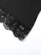 Lace Trim Slip Dress For Women - Black Ribbed Sleeveless Cami Mini Sundress - Summer Party Night Out 2026