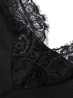 Lace Trim Slip Dress For Women - Black Ribbed Sleeveless Cami Mini Sundress - Summer Party Night Out 2026
