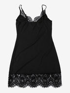 Lace Trim Slip Dress For Women - Black Ribbed Sleeveless Cami Mini Sundress - Summer Party Night Out 2026