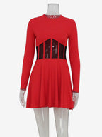 Mesh Corset Mini Dress For Women - Long Sleeve Ribbed Skater Dress - Spring Night Out Club Party 2026