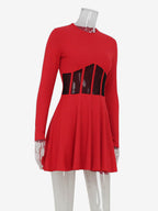 Mesh Corset Mini Dress For Women - Long Sleeve Ribbed Skater Dress - Spring Night Out Club Party 2026