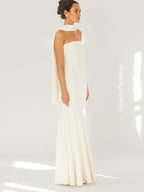 Minimalist Scarf Neck Strapless Dress For Women - Elegant Mermaid Maxi Gown - Spring Formal Evening Gala 2026