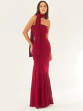 Minimalist Scarf Neck Strapless Dress For Women - Elegant Mermaid Maxi Gown - Spring Formal Evening Gala 2026