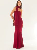 Minimalist Scarf Neck Strapless Dress For Women - Elegant Mermaid Maxi Gown - Spring Formal Evening Gala 2026