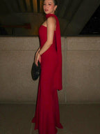 Minimalist Scarf Neck Strapless Dress For Women - Elegant Mermaid Maxi Gown - Spring Formal Evening Gala 2026