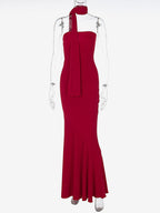 Minimalist Scarf Neck Strapless Dress For Women - Elegant Mermaid Maxi Gown - Spring Formal Evening Gala 2026