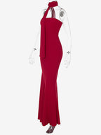 Minimalist Scarf Neck Strapless Dress For Women - Elegant Mermaid Maxi Gown - Spring Formal Evening Gala 2026