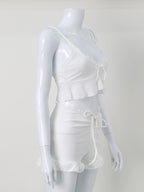 White Lace Trim Coquette 2 Piece Set For Women - Cami & Short Loungewear - Summer Beach Casual 2026