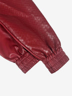 Woven Pattern Faux Leather Bomber For Women - Textured Zip Up Cropped Jacket - Spring Biker Streetwear 2026
