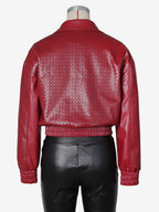 Woven Pattern Faux Leather Bomber For Women - Textured Zip Up Cropped Jacket - Spring Biker Streetwear 2026