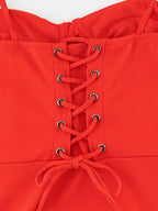 Red Bodycon Ruffle Slip Dress For Women - Slim Fit High Slit Asymmetrical Long Cami - Summer Night Out Party 2026