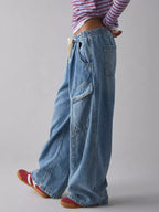 Baggy Cargo Jeans For Women - Washed Retro Y2K Low Rise Drawstring Wide Leg Pants - Spring Streetwear 2026