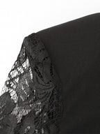 Sheer Lace Patchwork Mini Dress For Women - Bodycon High Neck Padded Shoulder Gown - Spring Night Out Party Clubwear 2026