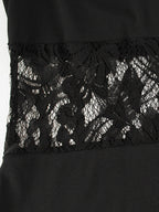 Sheer Lace Patchwork Mini Dress For Women - Bodycon High Neck Padded Shoulder Gown - Spring Night Out Party Clubwear 2026