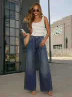 Rhinestone Wide Leg Jeans For Women - Washed Blue Y2K Belted Sparkly Straight Denim - Spring Party Night Out 2026