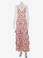 Floral Backless Maxi Dress For Women - Flowers Print Tiered Ruffle Hem High Slit Halter Gown - Summer Sexy Date Night Outfit 2026