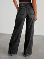Seam Front Wide Leg Jeans For Women - Retro Raw Hem Washed Denim - Spring Casual Streetwear 2026