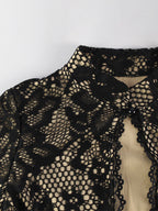 Lace Bodycon Midi Dress For Women - Black Vintage Keyhole Bell Sleeve Back Slit Sheath Dress - Spring Cocktail Party 2026