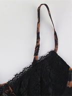 Leopard Print Women Mini Slip Dress - Brown Y2K Lace Patchwork Cami Slip Fit Flare - Summer Club Party Night Out 2026