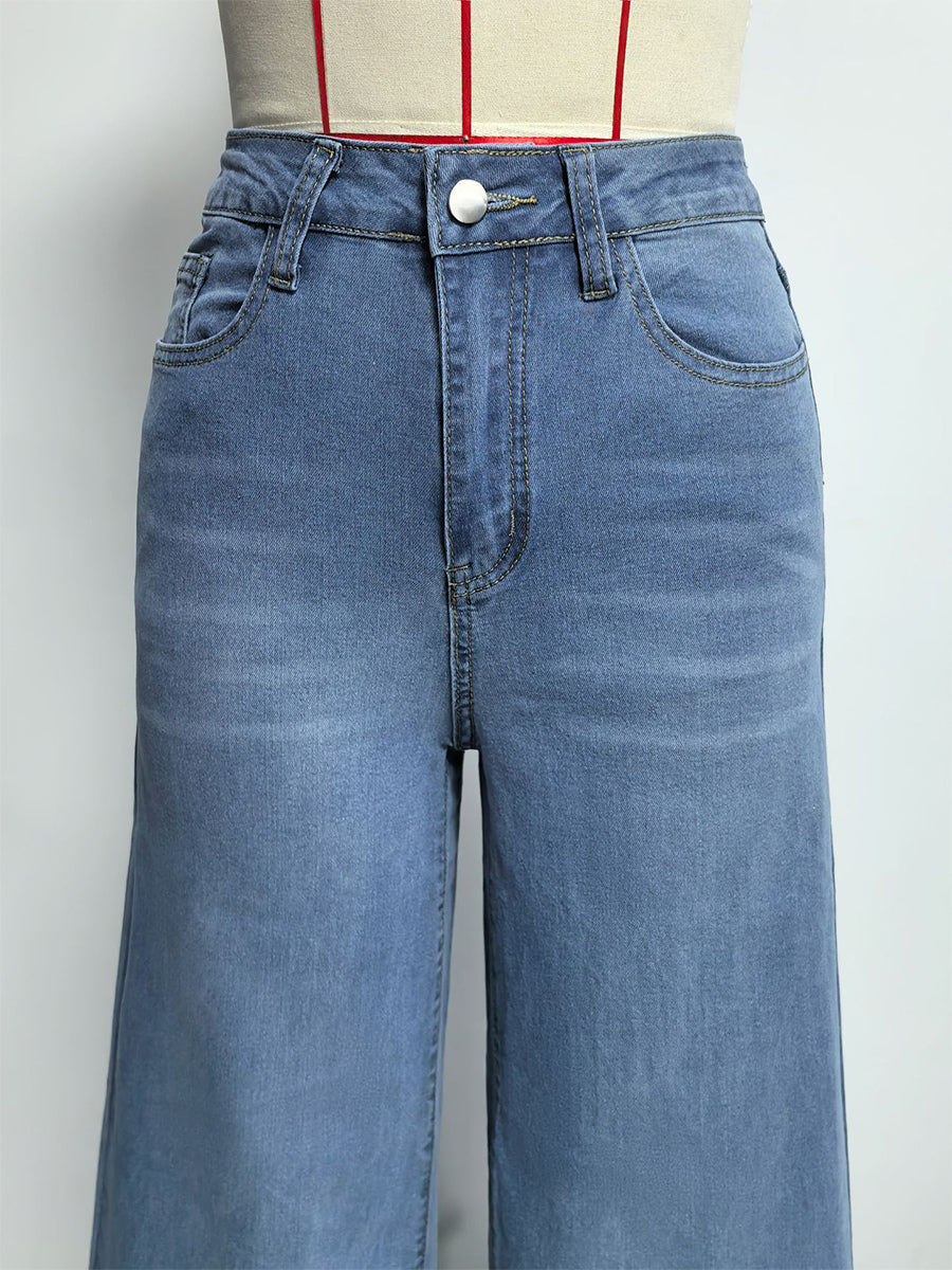 Wide Leg Palazzo Jeans For Women - Light Blue Retro High Waisted Minimalist Flare Denim - Summer Vacation Outfits 2026