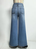 Wide Leg Palazzo Jeans For Women - Light Blue Retro High Waisted Minimalist Flare Denim - Summer Vacation Outfits 2026