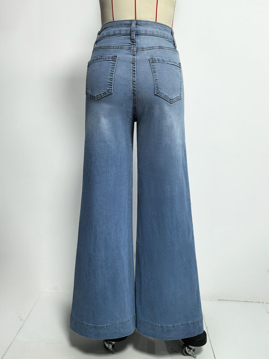 Wide Leg Palazzo Jeans For Women - Light Blue Retro High Waisted Minimalist Flare Denim - Summer Vacation Outfits 2026