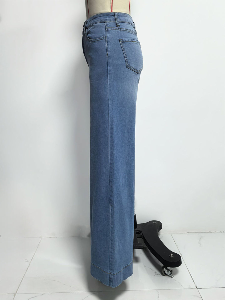 Wide Leg Palazzo Jeans For Women - Light Blue Retro High Waisted Minimalist Flare Denim - Summer Vacation Outfits 2026