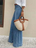 Wide Leg Palazzo Jeans For Women - Light Blue Retro High Waisted Minimalist Flare Denim - Summer Vacation Outfits 2026