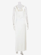 White Satin Women Maxi Dress - Elegant Silk Style Cowl Neck Backless Sleeveless Gown - Summer Evening Party Prom 2026