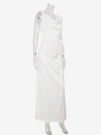 White Satin Women Maxi Dress - Elegant Silk Style Cowl Neck Backless Sleeveless Gown - Summer Evening Party Prom 2026