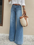 Wide Leg Palazzo Jeans For Women - Light Blue Retro High Waisted Minimalist Flare Denim - Summer Vacation Outfits 2026
