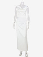 White Satin Women Maxi Dress - Elegant Silk Style Cowl Neck Backless Sleeveless Gown - Summer Evening Party Prom 2026