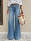 Wide Leg Palazzo Jeans For Women - Light Blue Retro High Waisted Minimalist Flare Denim - Summer Vacation Outfits 2026