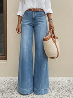 Wide Leg Palazzo Jeans For Women - Light Blue Retro High Waisted Minimalist Flare Denim - Summer Vacation Outfits 2026