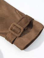 Faux Suede Trench Coat For Women - Retro Double Breasted Belted Maxi Jacket - Spring Commuter Style 2026