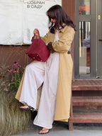 Classic Long Trench Coat For Women - Khaki Minimalist Single-Breasted Relaxed Fit Dust Coat - Spring Office-to-dinner Outerwear 2026