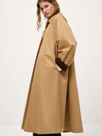 Classic Long Trench Coat For Women - Khaki Minimalist Single-Breasted Relaxed Fit Dust Coat - Spring Office-to-dinner Outerwear 2026