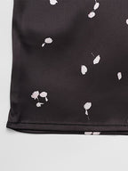Satin Lace Patchwork Maxi Dress For Women - Black Floral Print V-Neck Short Sleeve Slim Fit - Summer Night Out 2026