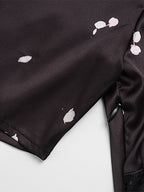 Satin Lace Patchwork Maxi Dress For Women - Black Floral Print V-Neck Short Sleeve Slim Fit - Summer Night Out 2026