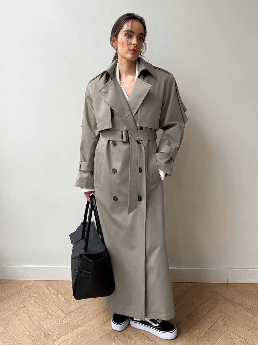 Double Breasted Trench Coat For Women - Belted Classic Longline Overcoat - Spring Chic Office-to-dinner Outerwear 2026