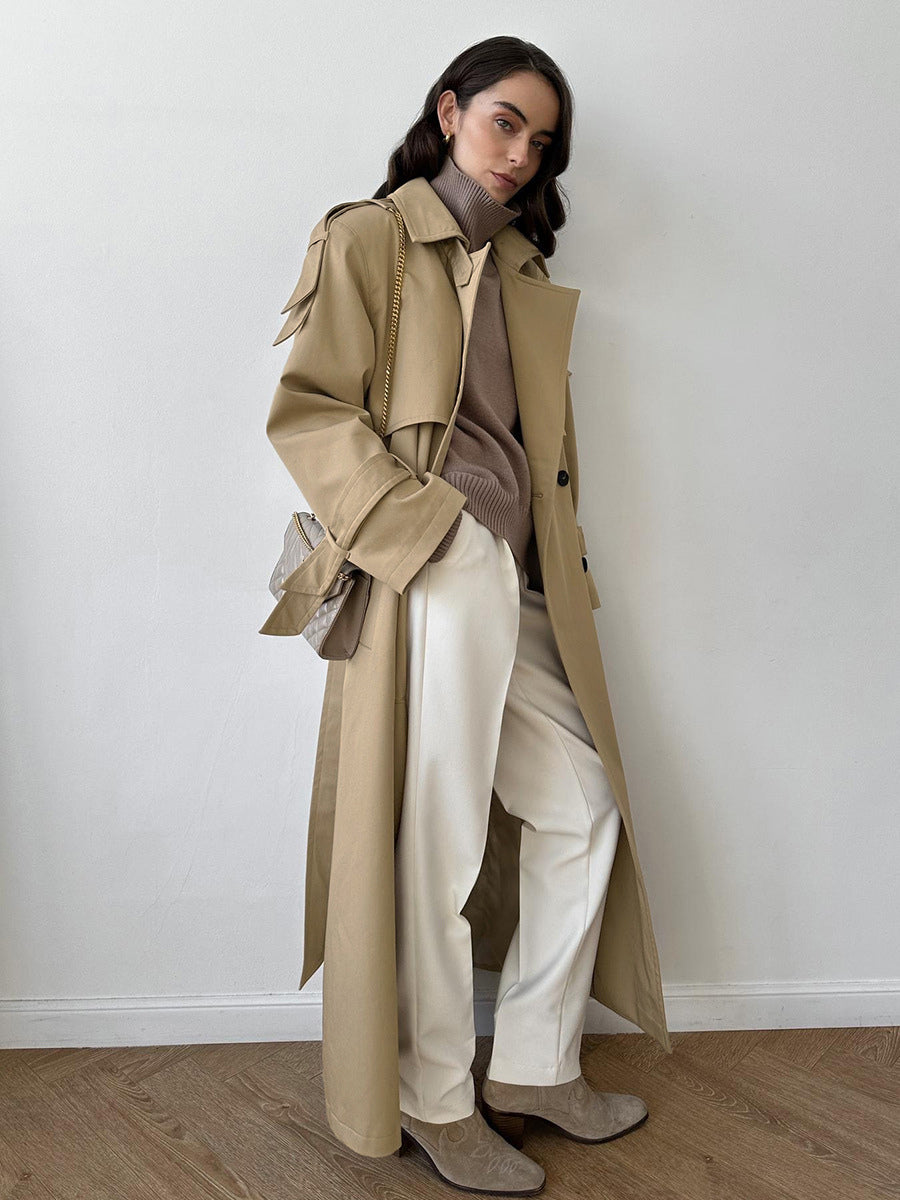 Double Breasted Trench Coat For Women - Belted Classic Longline Overcoat - Spring Chic Office-to-dinner Outerwear 2026
