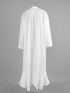 Eyelet Embroidery Maxi Dress For Women - White Boho V-Neck Oversized Ruffle Hem Kaftan - Summer Beach Vacation 2026