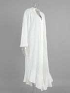 Eyelet Embroidery Maxi Dress For Women - White Boho V-Neck Oversized Ruffle Hem Kaftan - Summer Beach Vacation 2026