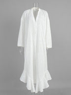 Eyelet Embroidery Maxi Dress For Women - White Boho V-Neck Oversized Ruffle Hem Kaftan - Summer Beach Vacation 2026