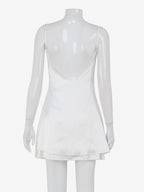 Satin Lace Trim Slip Dress For Women - White Sexy V-Neck Spaghetti Strap Mini Camisole - Summer Date Night 2026