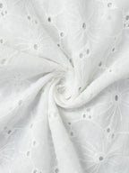 Eyelet Embroidery Maxi Dress For Women - White Boho V-Neck Oversized Ruffle Hem Kaftan - Summer Beach Vacation 2026