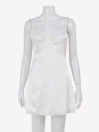 Satin Lace Trim Slip Dress For Women - White Sexy V-Neck Spaghetti Strap Mini Camisole - Summer Date Night 2026